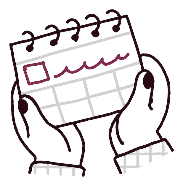 Icono de calendario dibujado a mano en las manos
