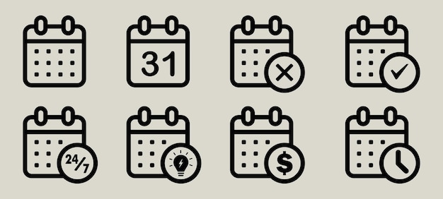 El icono del calendario establece el mes, la semana, el plan, la marca, la comprobación cruzada, el concepto, el recordatorio, el vector de gestión del tiempo comercial.