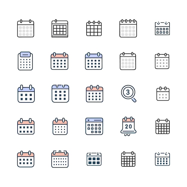 icono de calendario en estilo de línea conjunto horario fecha planificador cita ilustración vectorial