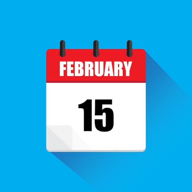 Ícono del calendario de febrero Vector de la fecha 15 Fecha quince Sombra de diseño plano
