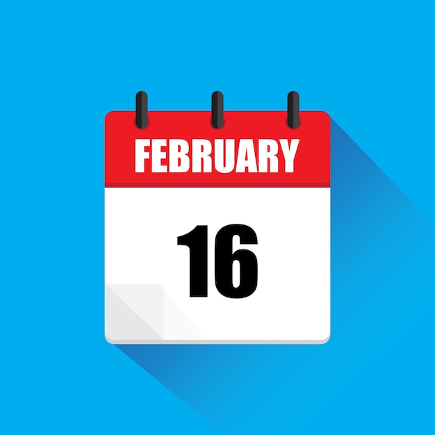 Ícono de calendario de febrero Vector de fecha 16 Título dieciséis Sombra de diseño plano
