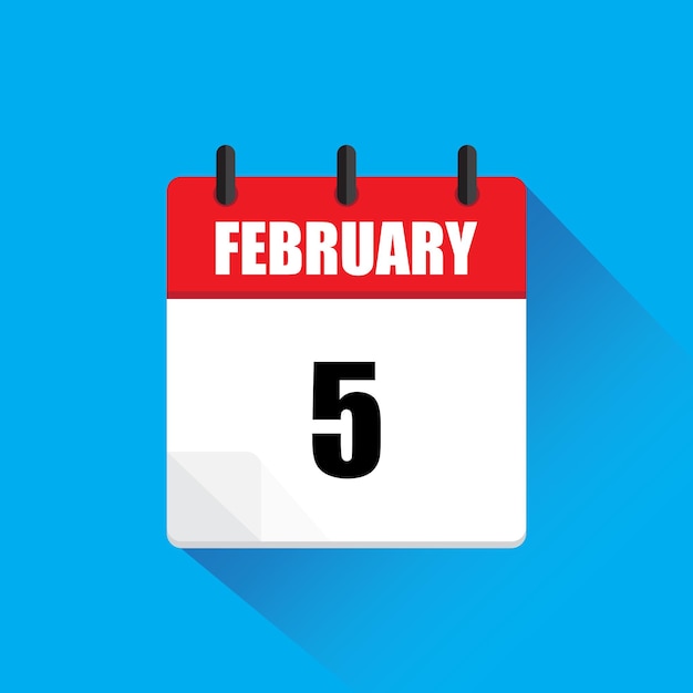 Ícono de calendario de febrero Vector de fecha 5 Sombra de diseño plano