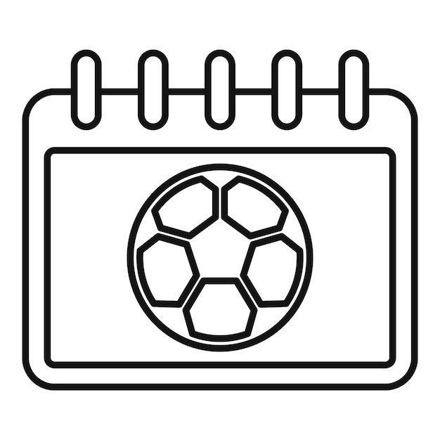Icono de calendario de fútbol Icono de vector de calendario de fútbol de esquema para diseño web aislado sobre fondo blanco