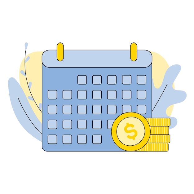 Icono de calendario con ilustración de vector de monedas Pago recurrente y día de pago mensual Ahorro de inversión