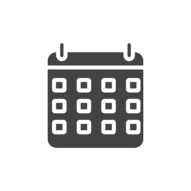 Ícono del calendario Marca de símbolo en estilo llenado