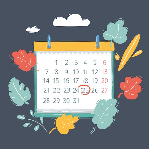 Icono de calendario en la oscuridad