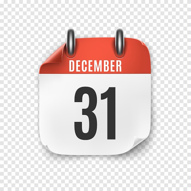 Icono de calendario realista de diciembre. Vispera de Año Nuevo.