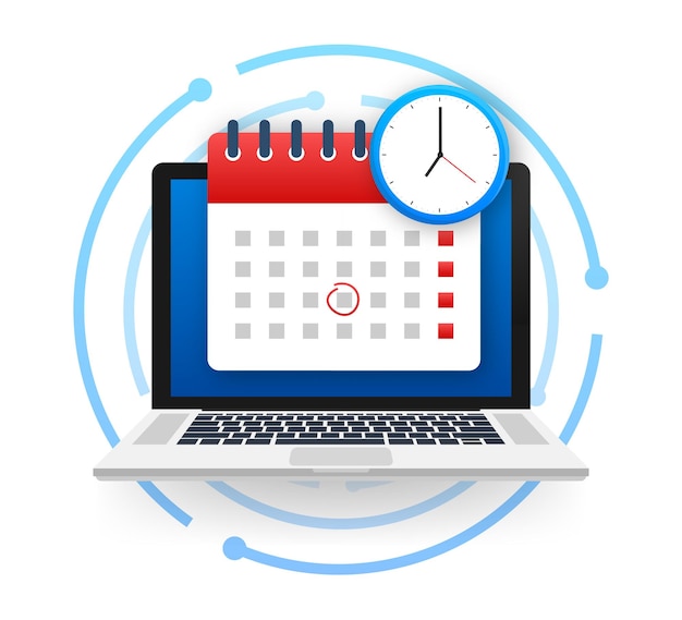 Icono de calendario y reloj. Calendario de pared. Importante, horario, fecha de la cita. Ilustración de stock vectorial.