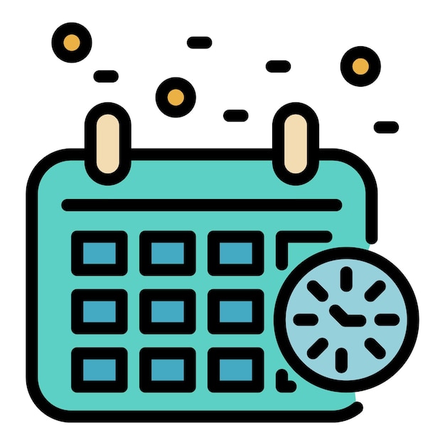 Icono de calendario y reloj Contorno calendario y reloj vector icono color plano aislado