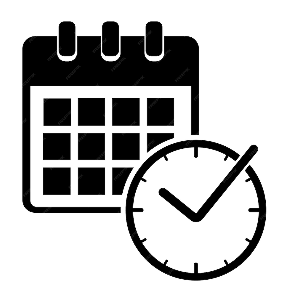 Icono de calendario y reloj. símbolo de fecha y hora. icono de evento, signo de vector plano 