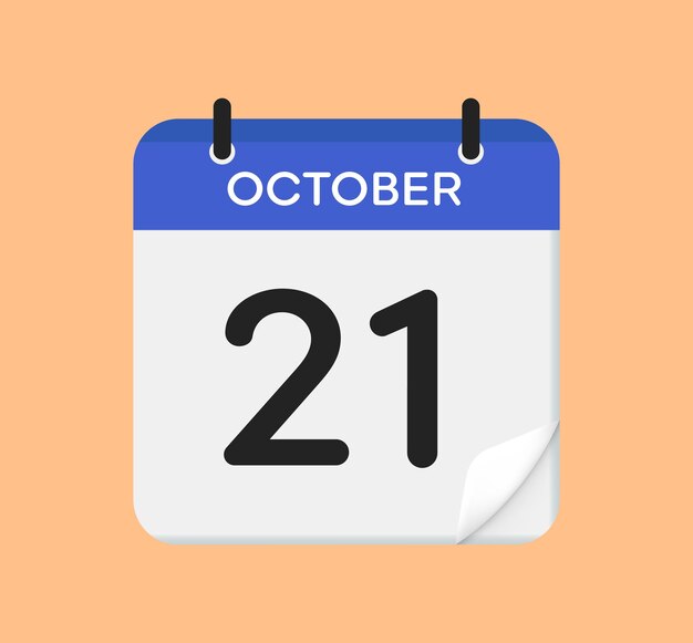 Icono de calendario vectorial 21 de octubre Día mes Estilo plano