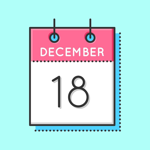 Icono de calendario vectorial Ilustración vectorial de línea plana y delgada Hoja de calendario sobre fondo azul claro 18 de diciembre Día Internacional del Migrante