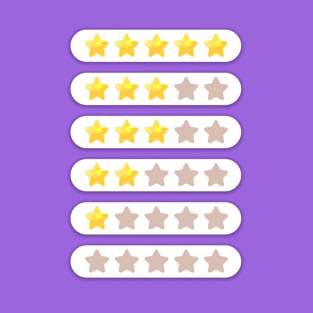 icono de calificación de cinco estrellas conjunto sistema de retroalimentación del cliente calificación con estrellas de dibujos animadosfunky calificarnos plantilla de diseño de página web