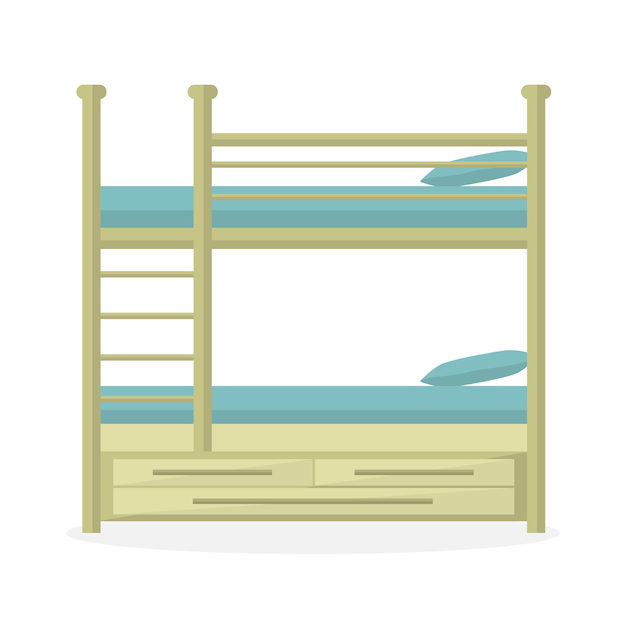 Icono de cama cuna con tres cajones para cosas en un fondo blanco Cama para un albergue