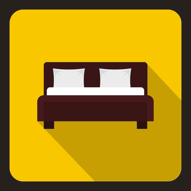 Icono de cama doble marrón Ilustración plana del icono de vector de cama doble para web