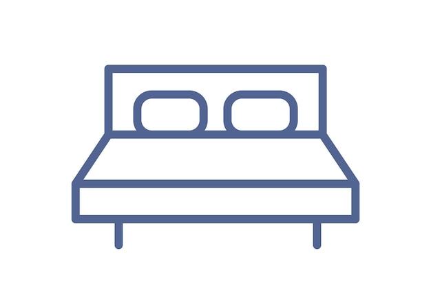 Icono de cama doble simple con colchón y almohadas. alojamiento con letrero de dormitorio para interfaz web. símbolo de hora de acostarse en estilo de arte de línea. ilustración de vector plano lineal aislado sobre fondo blanco