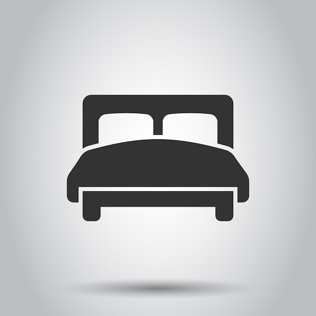 Icono de cama en estilo plano Ilustración de vector de signo de dormitorio sobre fondo blanco aislado Concepto de negocio de armazón de cama