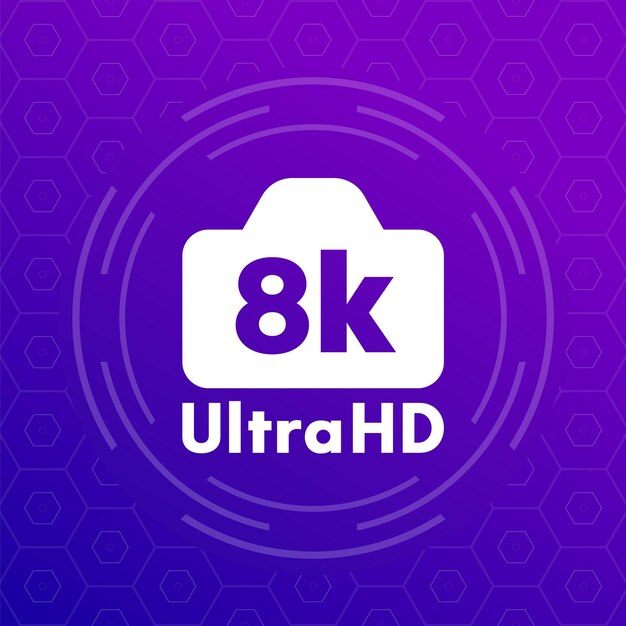 Icono de cámara de 8k vídeo ultra hd