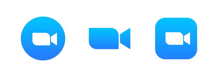 Icono de cámara azul set logo. Aplicación de transmisión de medios en vivo para el teléfono, videollamadas de conferencia. Vector sobre fondo blanco aislado. EPS 10