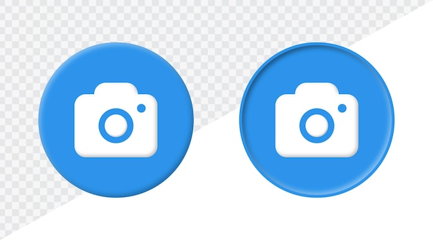 Icono de cámara en botón circular Instantánea 3d Símbolo de cámara fotográfica Botones web Iconos de interfaz de usuario