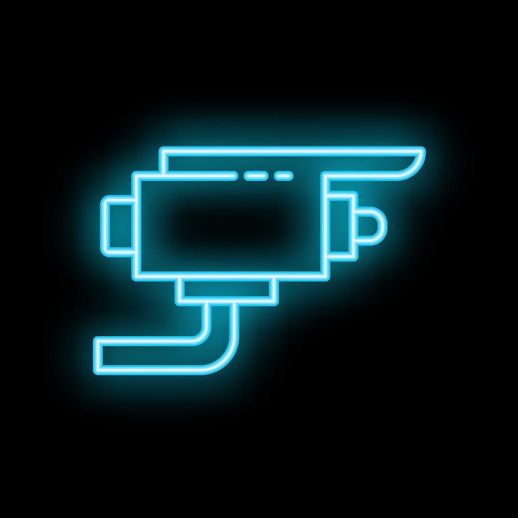 Vector el icono de la cámara de cctv de neón brillando en un fondo oscuro