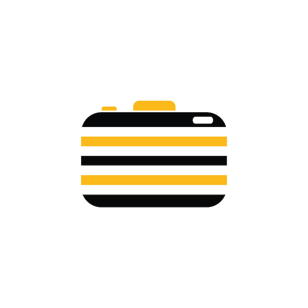Un ícono de cámara con rayas amarillas y negras