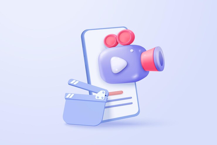 Vector icono de cámara de video 3d aislado con lente y botón con teléfono móvil icono de película realista botón de reproducción para transmisión de concepto multimedia icono de registro de cine 3d ilustración de renderización vectorial