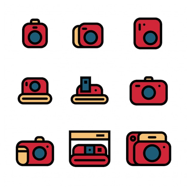 Icono de cámara vintage conjunto ilustración vectorial