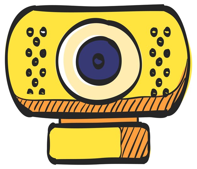 Icono de cámara web en la ilustración de vector de color dibujado a mano