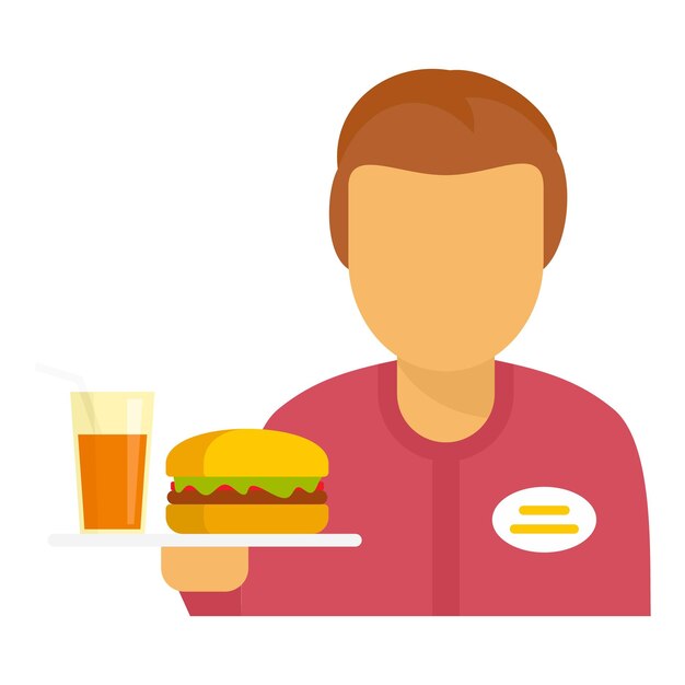 Vector icono de camarero de hamburguesa ilustración plana del ícono vectorial de camarero del hamburguesa para diseño web