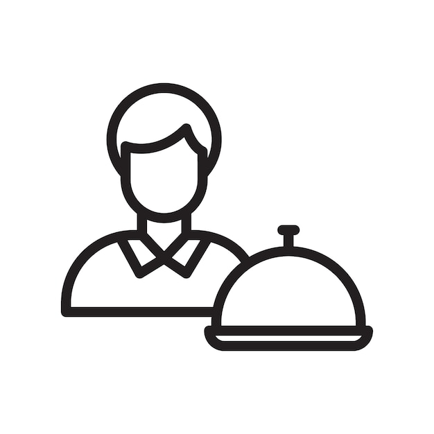El icono del camarero del restaurante es el logotipo del vector de arte de línea negra