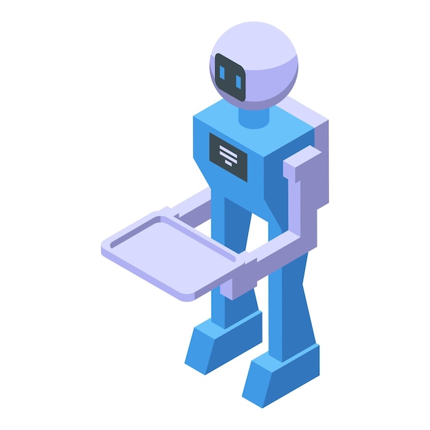 Icono de camarero robot humano vector isométrico sirviendo a la gente de la tienda Ai chef en línea