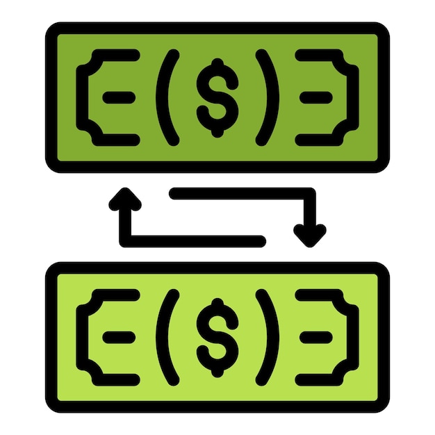 Vector Ícono de cambio de billetes en dólares contorno de billetes de dólares ícono vectorial de cambio de boletos en dólares color plano aislado