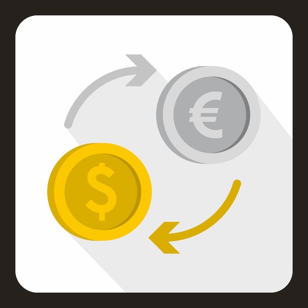 Vector icono de cambio de dinero en estilo plano con una larga sombra ilustración de vector de símbolo de moneda