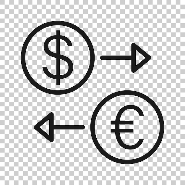 Icono de cambio de divisas en estilo plano Ilustración vectorial de transferencia de dólares y euros en fondo blanco aislado Concepto de negocio de procesos financieros