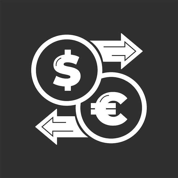 Vector icono de cambio de dólar a euro con flecha usd eur cambio de moneda conversión de dinero