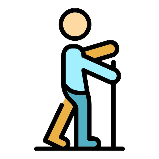 Icono de caminata nórdica del niño Contorno de niño nórdico del niño Icono vectorial de caminata color plano aislado