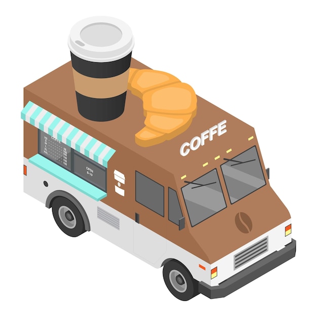 Icono de camión de café Isométrico de icono de vector de camión de café para diseño web aislado sobre fondo blanco