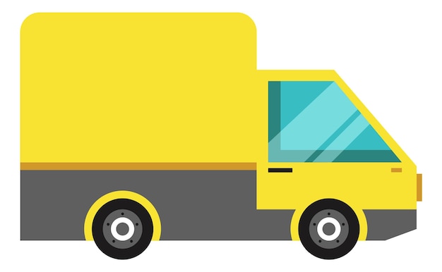 Icono de camión de caja Transporte de carga de cubo amarillo aislado sobre fondo blanco