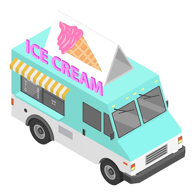 Vector icono de camión de helados isométrico de icono de vector de camión de helados para diseño web aislado sobre fondo blanco