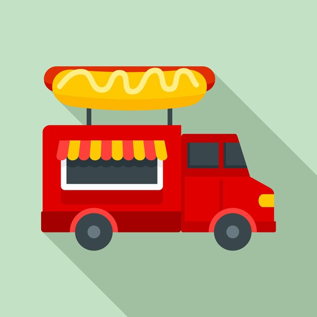 Icono de camión de perritos calientes Ilustración plana del icono vectorial de camión del perrito caliente para diseño web