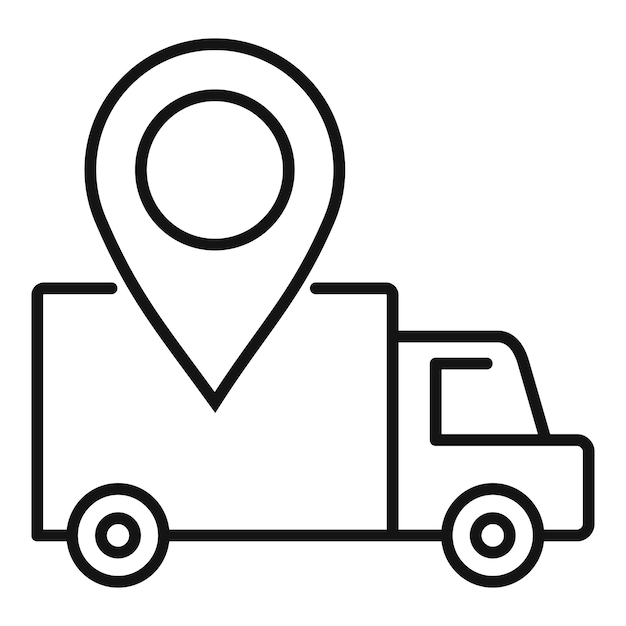 Icono de camión de pin gps de reubicación Icono de vector de camión de pin gps de reubicación de esquema para diseño web aislado sobre fondo blanco
