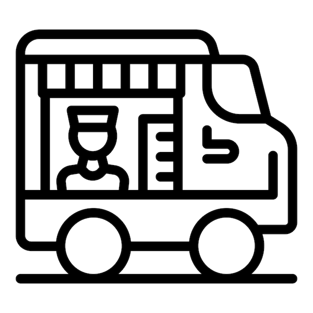 Icono de camión de servicio de entrega con conductor entregando paquetes