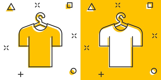 Icono de camiseta en estilo cómico Ilustración de vector de dibujos animados de ropa casual sobre fondo blanco aislado Concepto de negocio de efecto de salpicadura de desgaste de polo