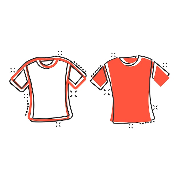 Ícono de camiseta en estilo cómico Ropa casual Ilustración vectorial de dibujos animados en fondo blanco aislado Polo wear efecto salpicadura concepto de negocio