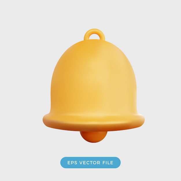 Icono de campana amarilla de notificación 3d aislado sobre fondo blanco render 3d icono de vector realista