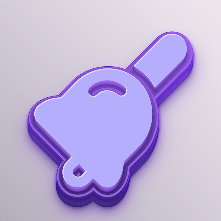 Vector icono de campana de mano vectorial púrpura 3d personalizable para educación, negocios y medios de comunicación