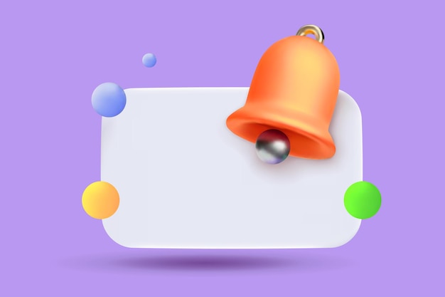 Icono de campana de notificación 3d 3d render campana amarilla con nueva notificación para recordatorio de redes sociales icono de vector realista