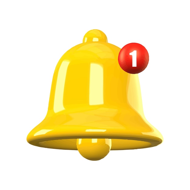 Icono de campana de notificación 3d aislado sobre fondo blanco.