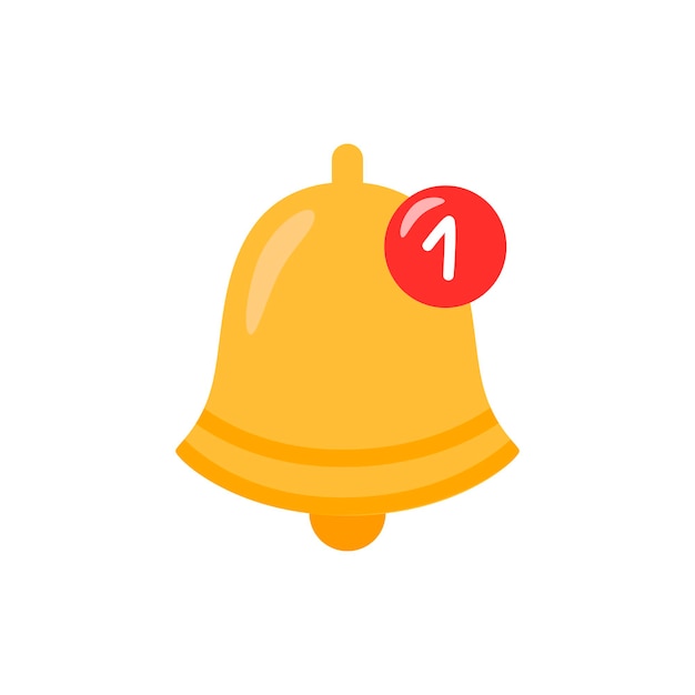 Icono de campana de notificación. La campana de alerta dorada está temblando.